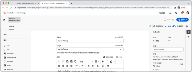 內容片段編輯器
