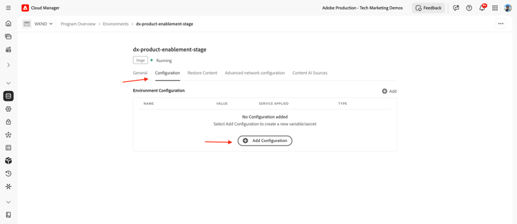 Cloud Manager設定索引標籤
