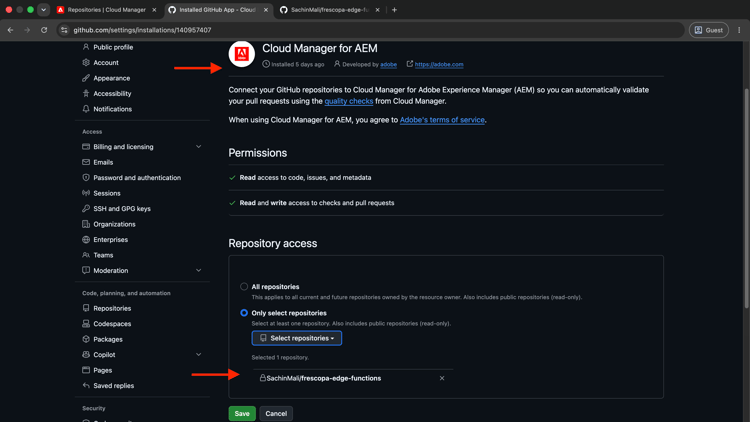 用於AEM存放庫存取的Cloud Manager