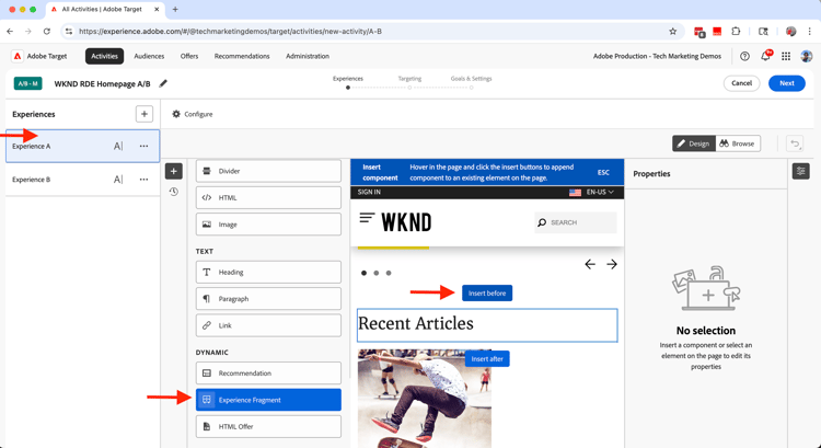 新增體驗片段元件