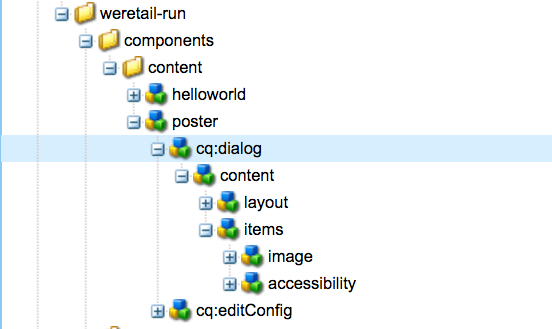 已將對話方塊從/libs/wcm/foundation/components/image/cq：dialog複製到/apps/weretail-run/components/content/poster