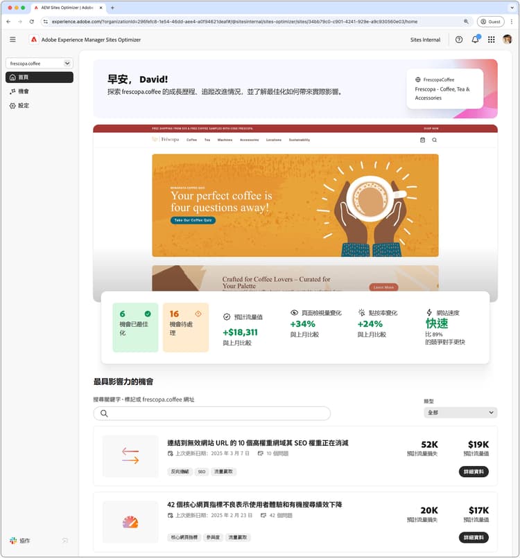Sites Optimizer 首頁