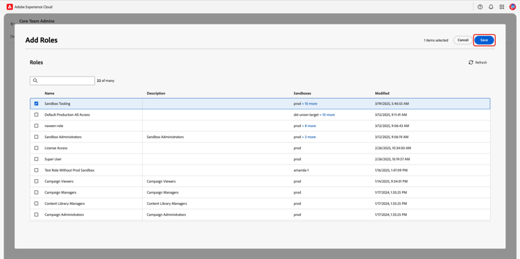 已選取角色且[儲存]選項反白顯示的[新增角色]對話方塊。