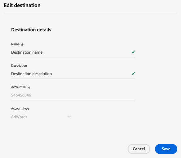 編輯Google Ads目的地的目的地畫面。