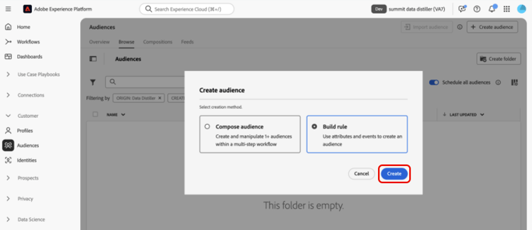 已選取「建置規則」且「建立」反白顯示的「建立對象」對話方塊。