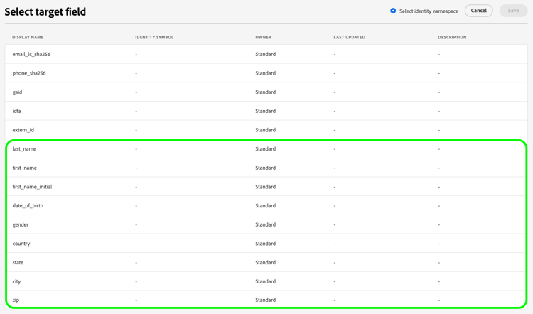 顯示 Facebook 附加欄位的平台 UI 影像。