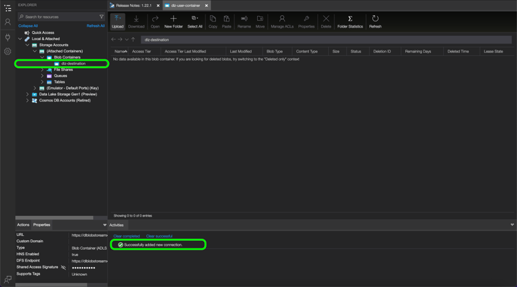 Azure Explorer上的資料登陸區域導覽工作區。
