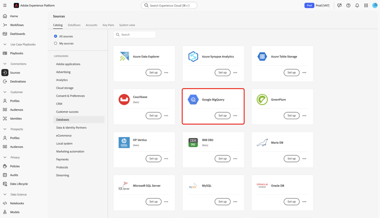 已選取Google BigQuery的來源目錄。