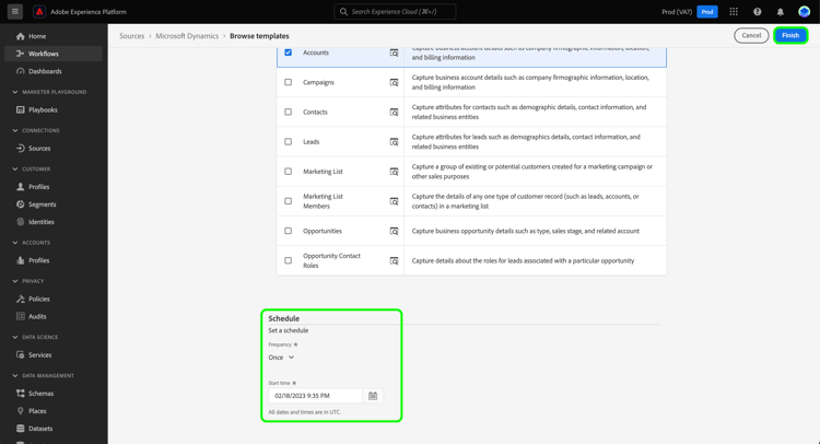 Dynamics和Salesforce範本的排程介面。