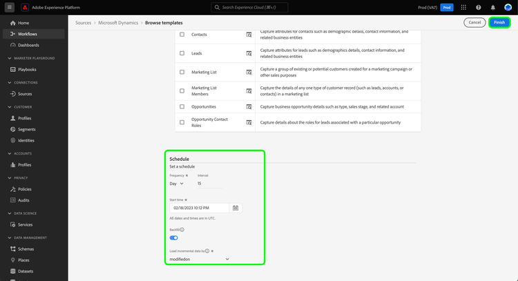 已啟用回填的Dynamics和Salesforce範本排程介面。