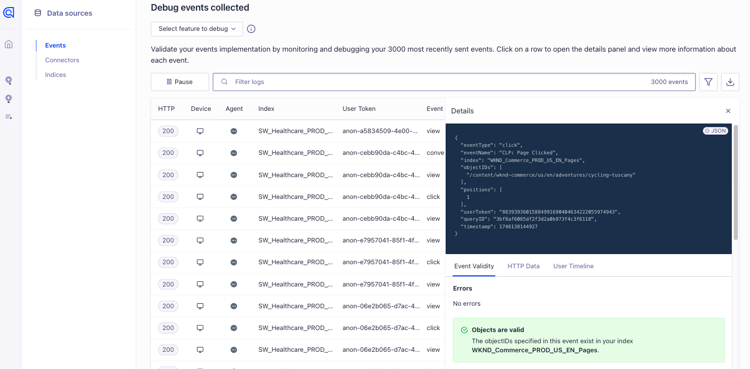 驗證Algoria偵錯工具中的事件