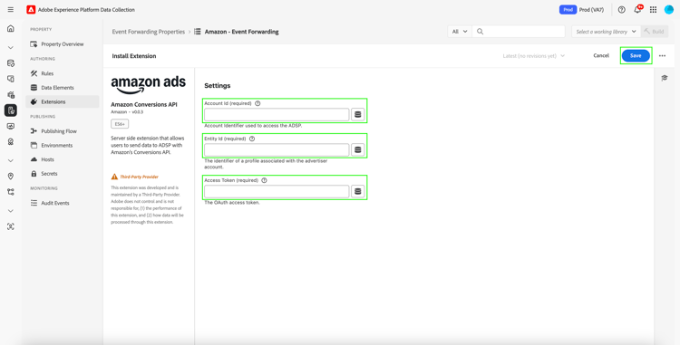 設定介面醒目提示欄位，以輸入OAuth 2權杖的資料元素密碼。