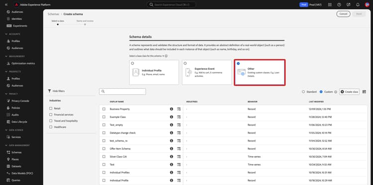 在Create schema區段中反白顯示Other的Schema details工作流程。