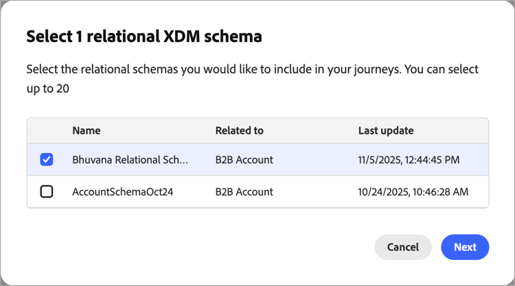 在對話方塊中選取關聯式結構描述
