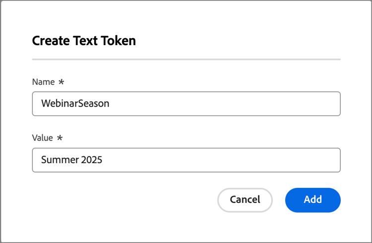 輸入文字Token的名稱和值