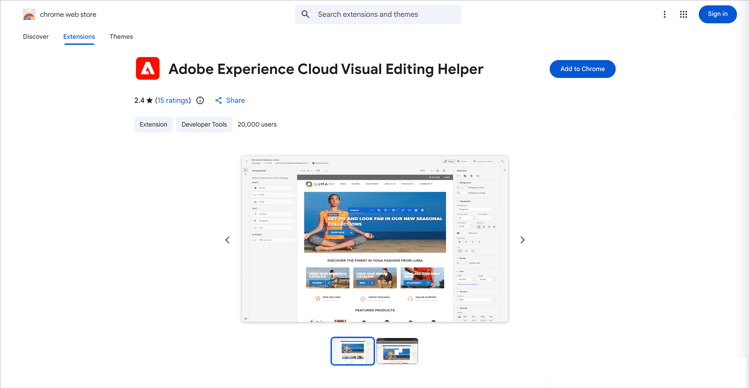 適用於Google Chrome的Adobe Experience Cloud Visual Editing Helper擴充功能