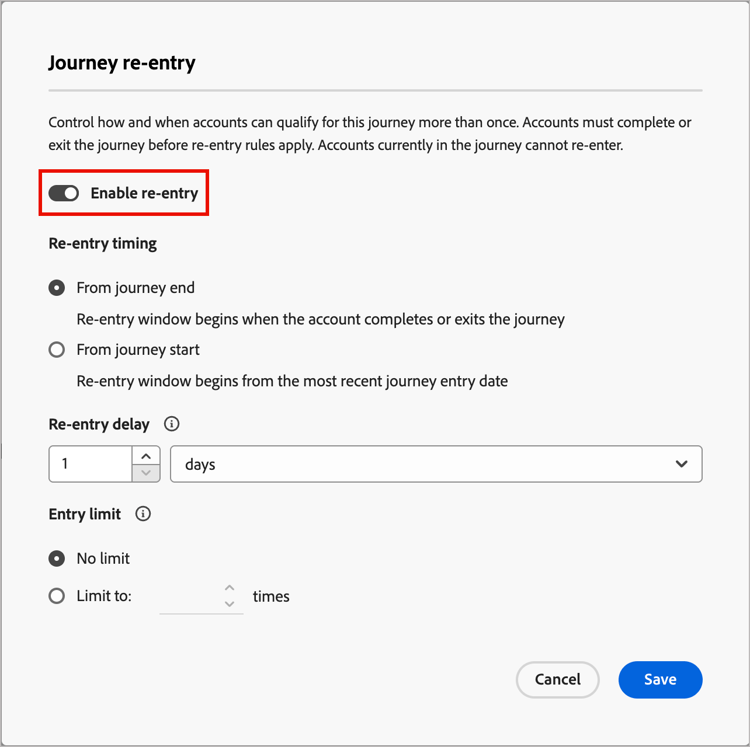 啟用功能的歷程重新進入對話方塊