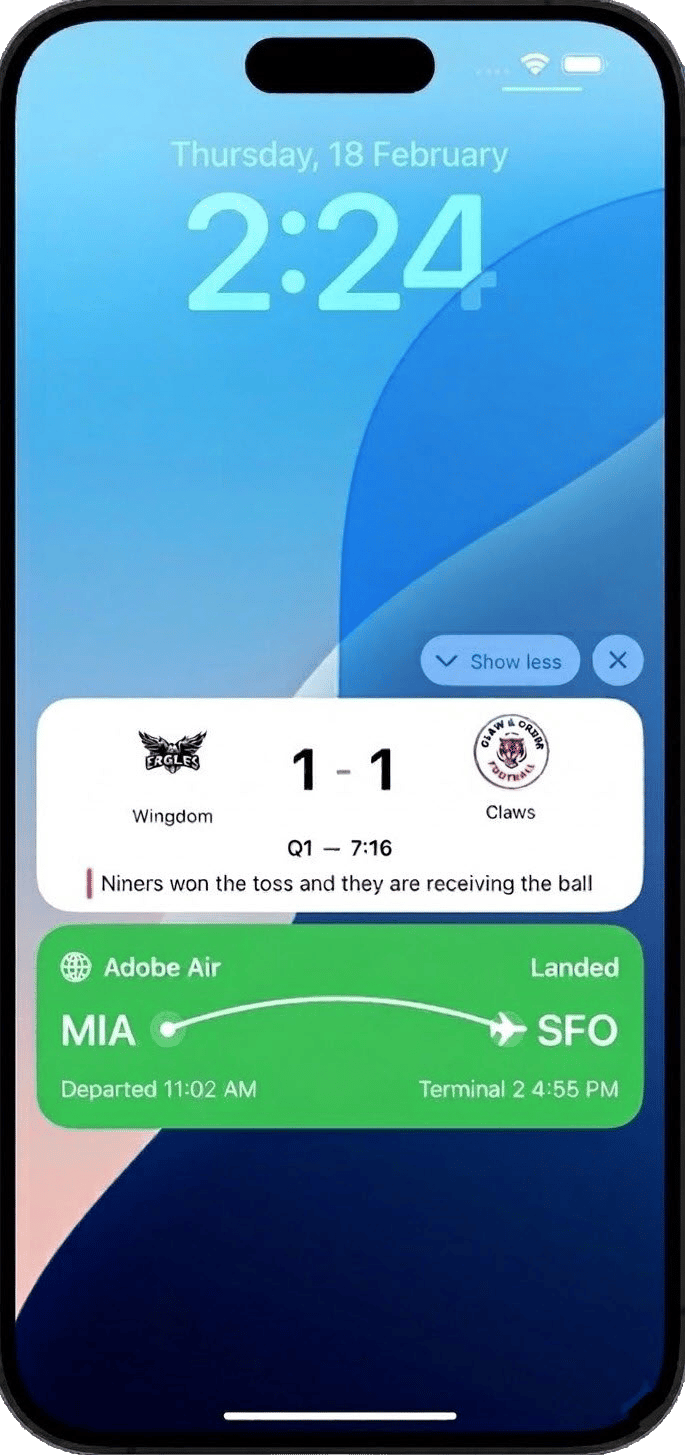 鎖定畫面和動態島上的 iOS 即時動態