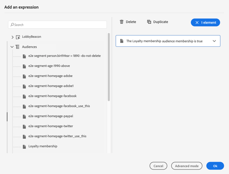 對象節點，用於選取Adobe Experience Platform對象