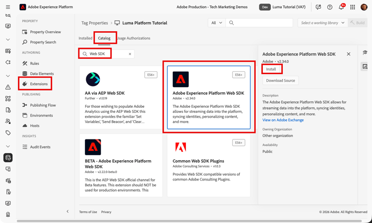 安裝Adobe Experience Platform Web SDK擴充功能