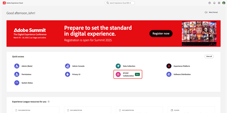 Experience Cloud搭配RTCDP Collaboration產品，在「快速存取」底下強調顯示