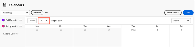 按一下箭頭以變更日期